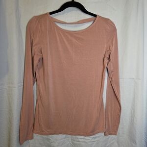 G299. Alphalete Open Back Modal Long Sleeve Tee in Mauve/Pink - Size S